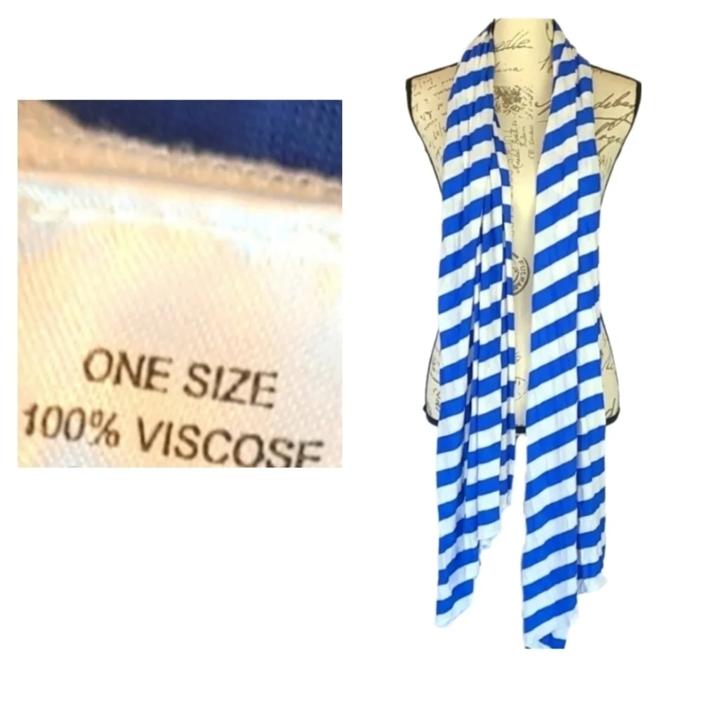Viscose Scarf Long White and Blue Stripes Accessory